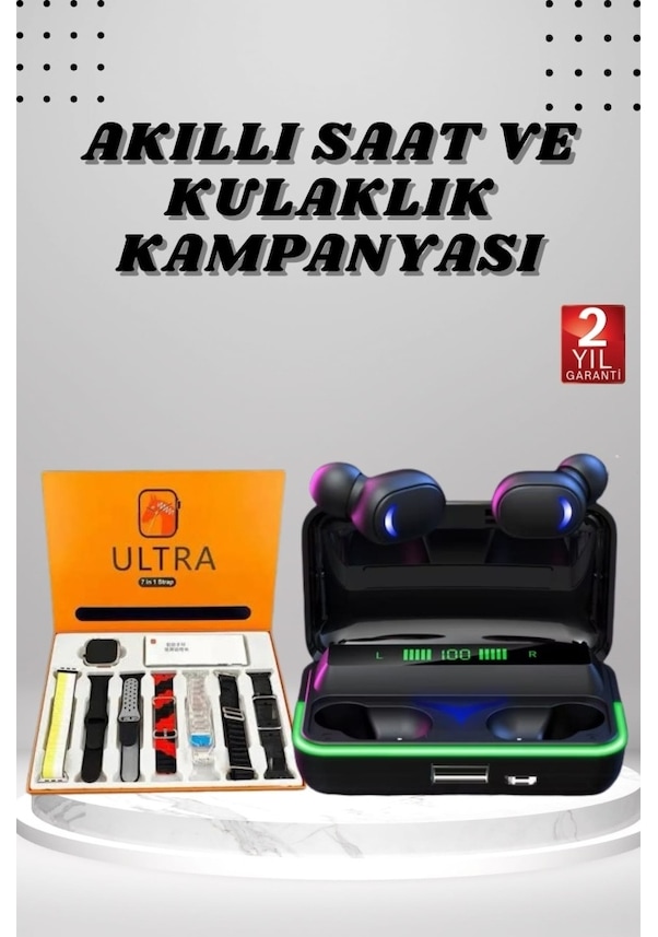 Resim Yeni Nesil Akıllı Saat Ve Bluetooth Kulaklık Kampanyası Android Ve İos Uyumlu Uyku Ve Sağlık Takibi 