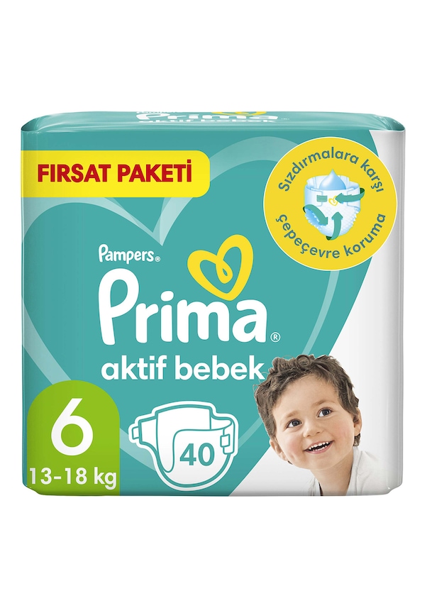 Prima Bebek Bezi 6 Beden Aktif Bebek Fırsat Paketi Extra Large 40 Adet