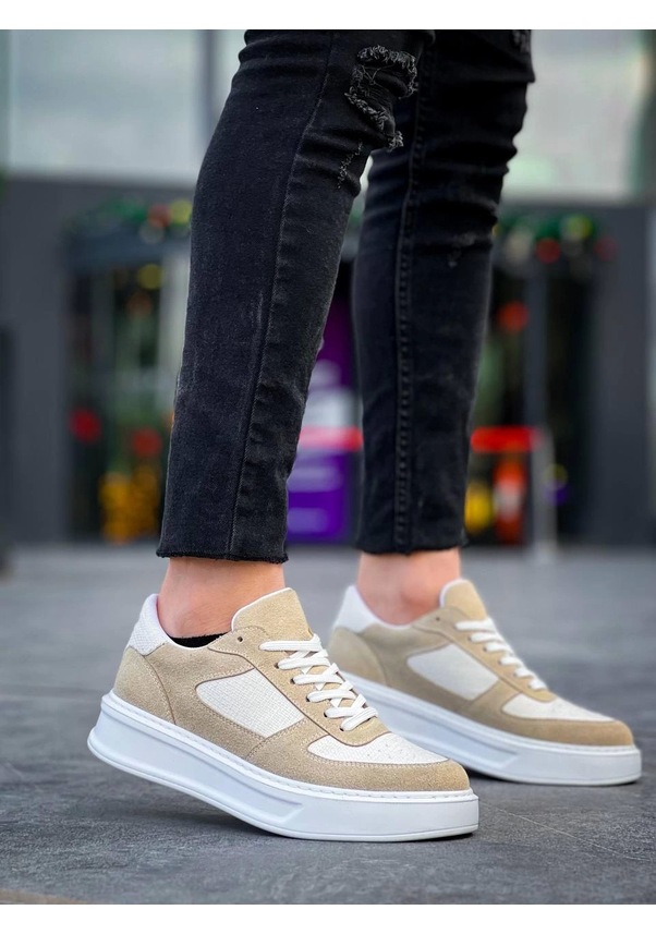 Resim Kb-x8 Kuback Bej Keten Süet Yüksek Taban Günlük Spor Ayakkabı Göründüğü Gibi 