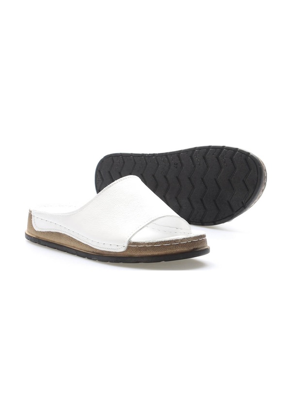 Resim Hakiki Deri Kadın Dolgu Topuk Terlik 972za309 Beyaz 