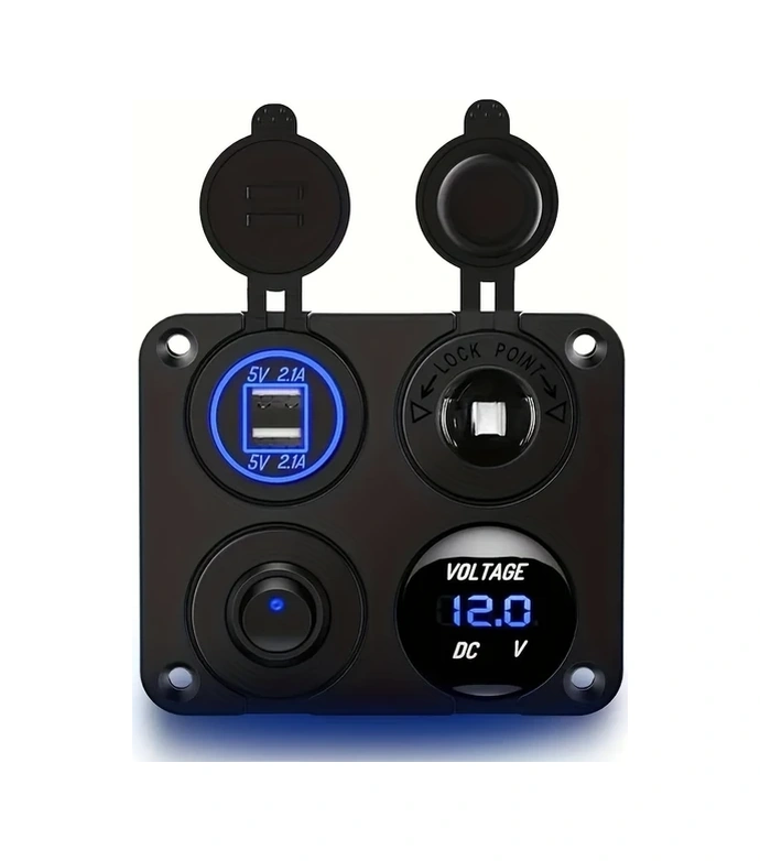 Resim Chuangyinshop Mavi 4'lı 12v Priz, Led Voltmetre Ve Çift Usb Şarj Cihazı - Rv, Araç, Tekne 