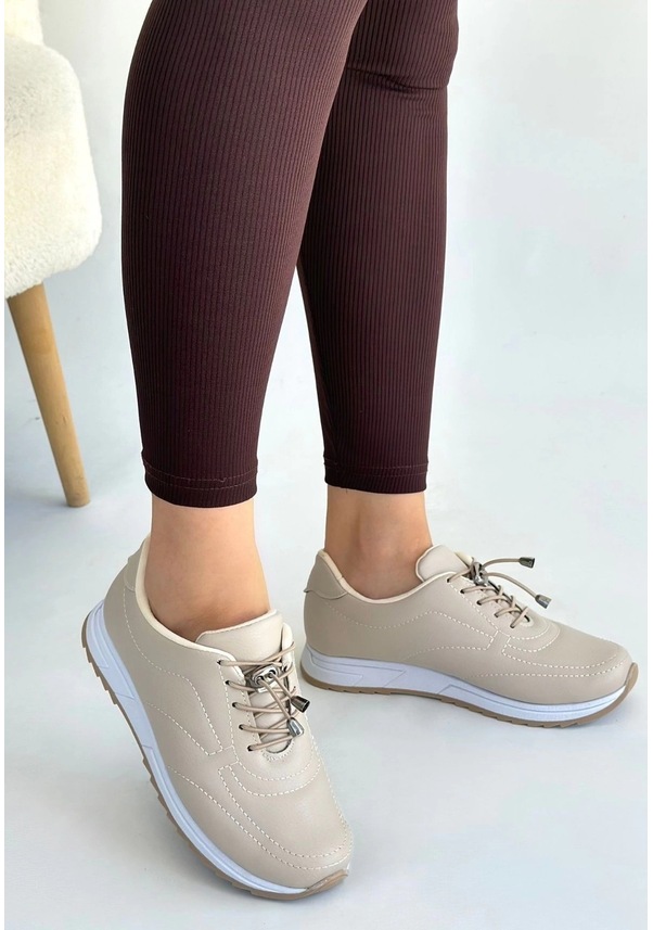 Resim Finna Bej Cilt Bağcıklı Spor Ayakkabı Bej 