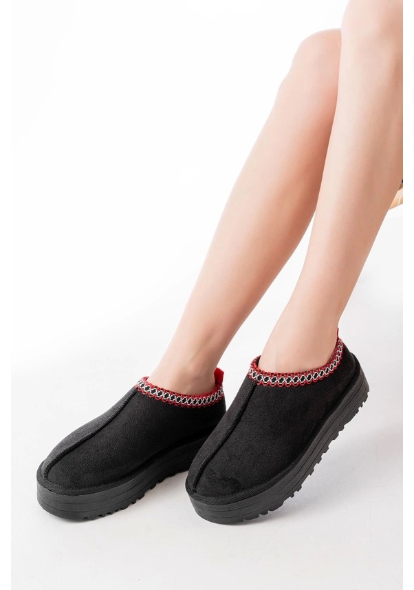 Resim Ndr-2888 Siyah Süet Içi Kürklü Kışlık Kapalı Burun Kadın Günlük Terlik Siyah 