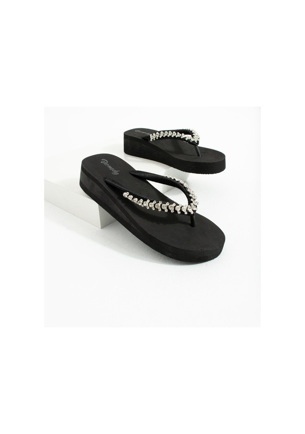 Resim Khayt April Platform Gümüş Taşlı Kadın Parmak Arası Terlik Siyah 