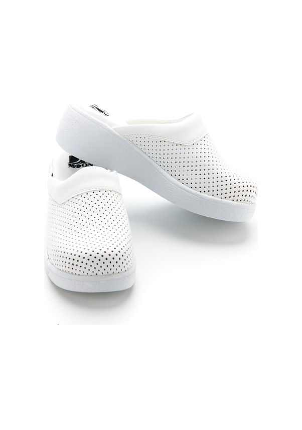 Resim Drmoon Dolgu Taban Hakiki Deri Kadın Sabo Terlik Beyaz 