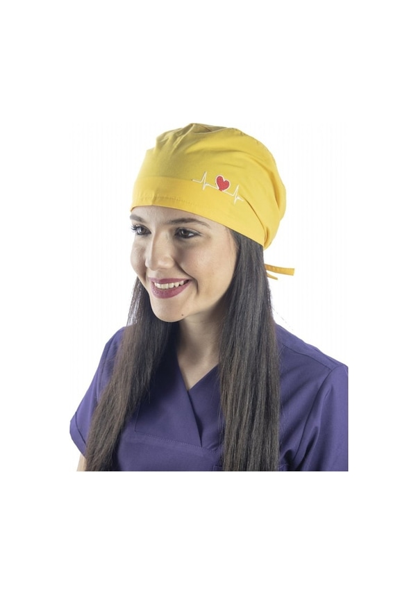 Resim Sarı Kalp Ritim İşlemeli Cerrahi Bone - Doktor Bone-Standart-131 Sarı 