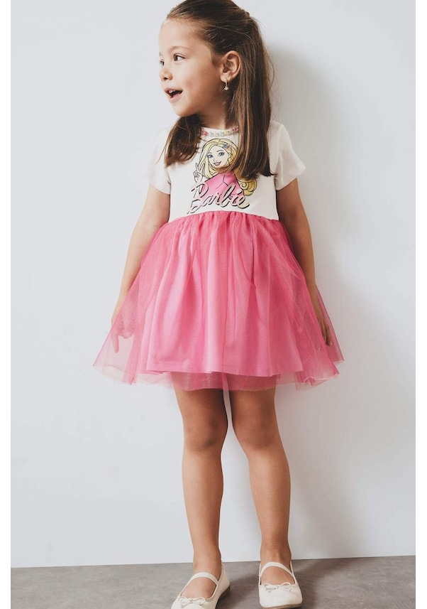 Resim DeFacto Kız Bebek Barbie Kısa Kollu Yazlık Tül Elbise F0529A525SMER105 