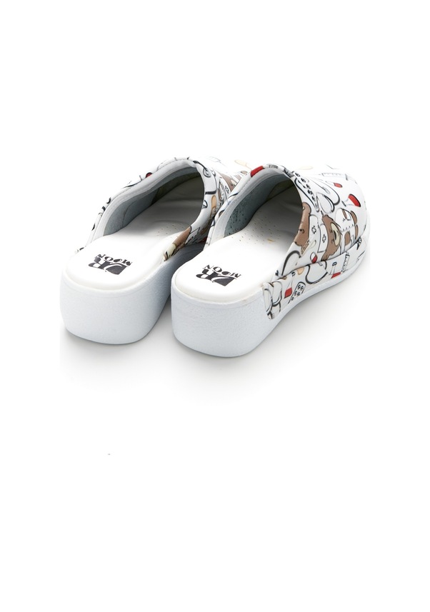 Resim Drmoon Ayıcık Desenli Dolgu Taban Hakiki Deri Kadın Sabo Terlik Beyaz 