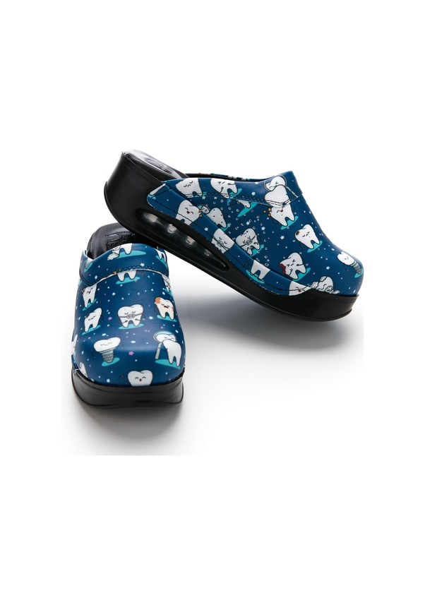 Resim iş Desenli Airmax Taban Bayan Hakiki Deri Sabo Terlik Mavi 