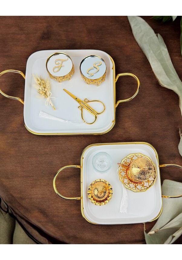 Resim Endless Nisan Tepsisi Ve Porselen Nişan Kahve Tepsisi Gold Gold 