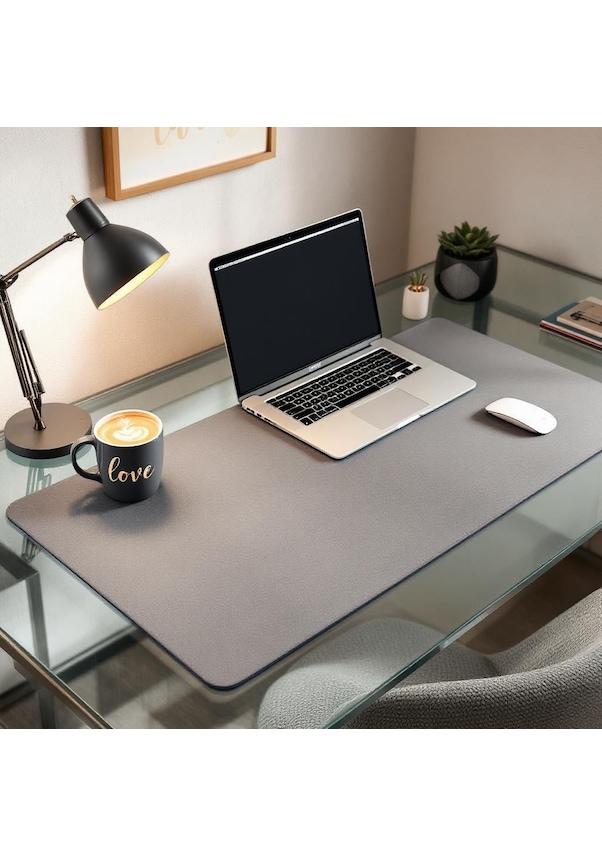 Resim Mouse Pad Gri Masa Matı 90x500cm Suni Deri Desk Mat Şık Tasarım 90 Cm 500 Cm 