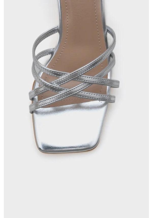 Resim Kindep Simsim İnce Çapraz Bantlı Kadın Topuklu Terlik Gumüş Gumüş 