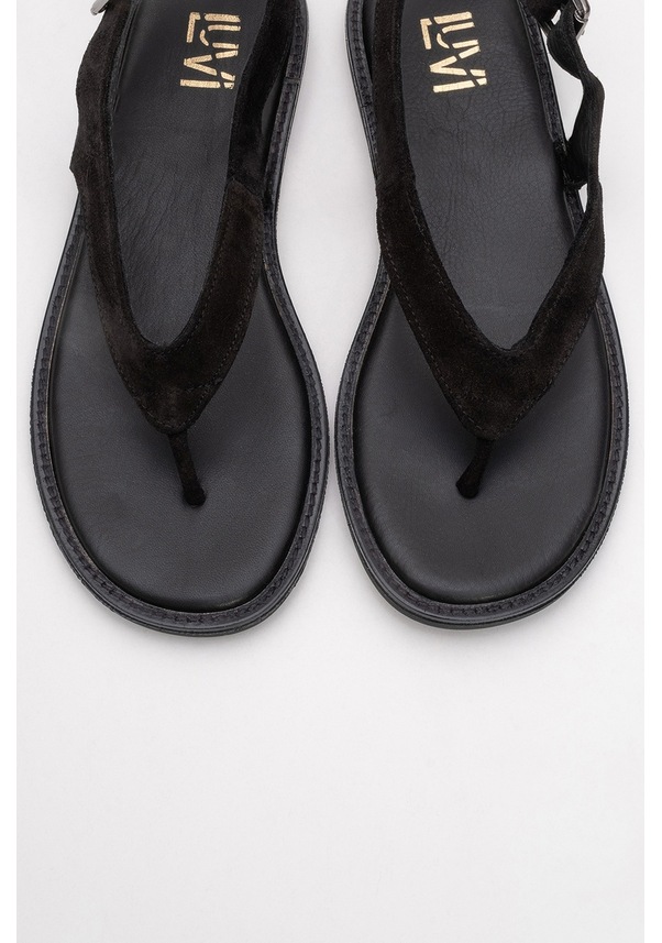Resim Luvi Shoes Belinda Siyah Süet Hakiki Deri Kadın Parmak Arası Sandalet Siyah Süet 