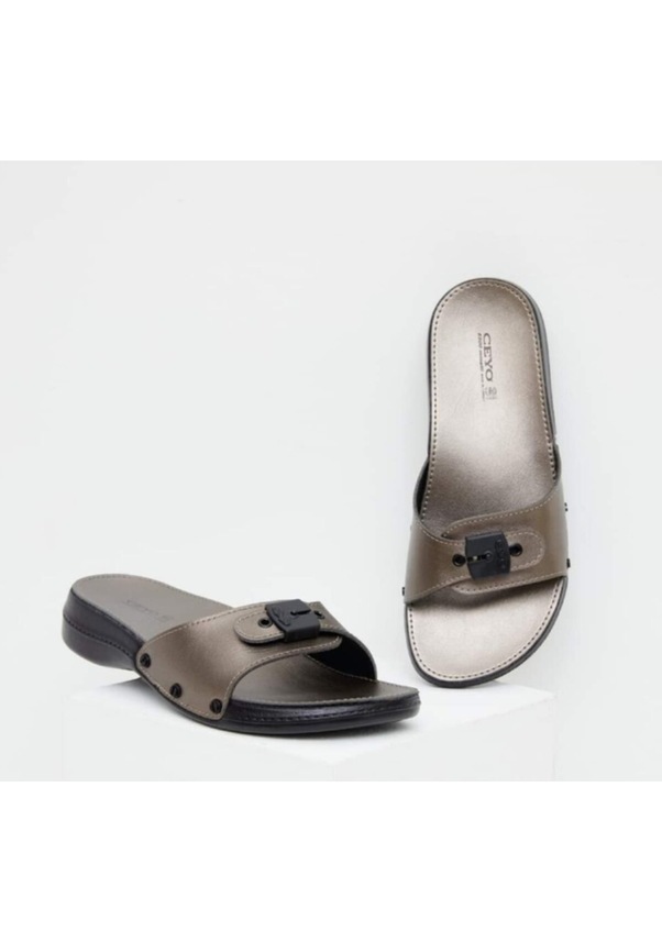 Resim Kadın Tokalı 6500 Minelli Ortopedik Terlik Platin 