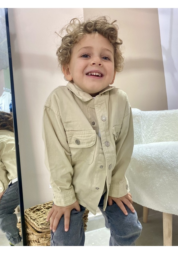 Resim Çocuk Denim Ceket Düğmeli, Rahat Kesim, Bej Bej 
