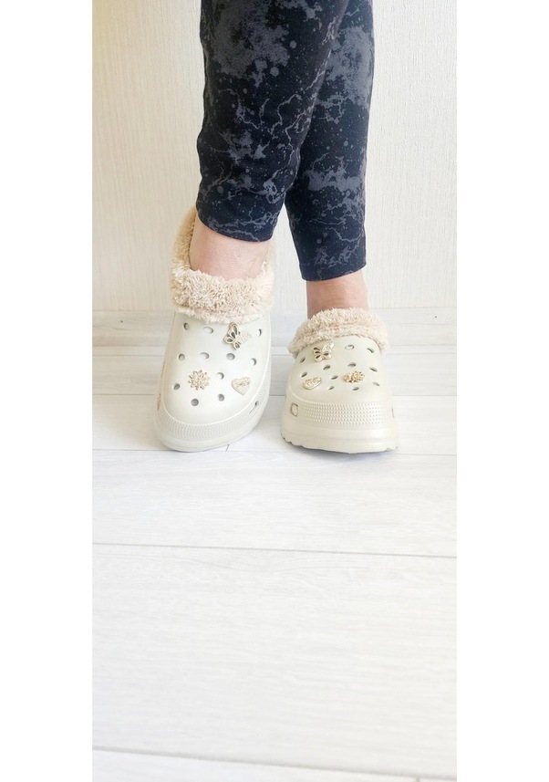 Resim İçi Kürklü Taşlı Şık Doktor Hemşire Aşcı Terliği Bej 