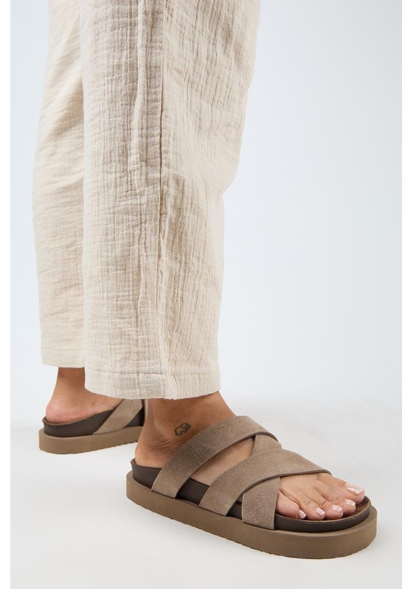 Resim Manijero Paula Mnr.011.01 Kadın Vizon Kalın Taban Günlük Hakiki Deri Terlik Vizon 