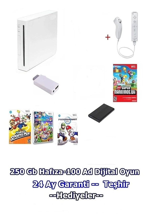 Nintendo Wii + HDMI + 250 GB + 100 Oyun + Sport Paket + Tek Kişilik