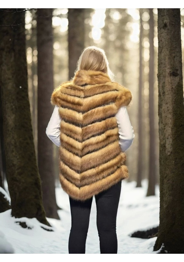 Resim Kadın Kolsuz Hakiki Kürk - Kahve Kahve 