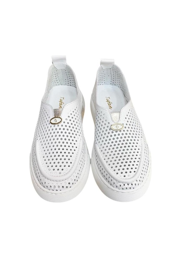 Resim Beyaz Hakiki Deri Delikli Hafif Comfort Taban Sneaker Beyaz 