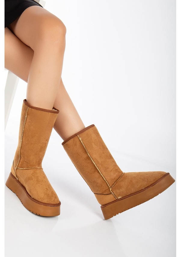 Resim Puffy İçi Tüylü Kalın Topuk Bot Siyah Taba 