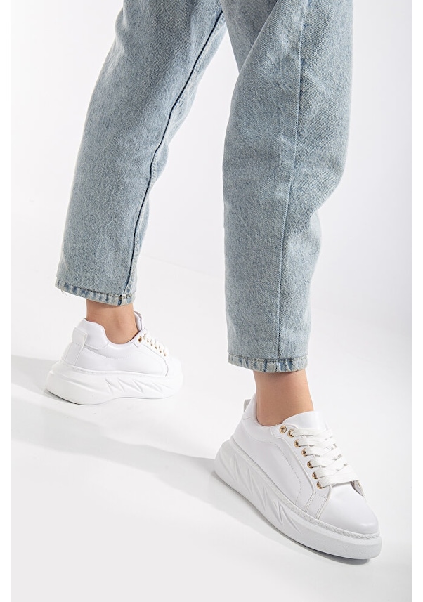 Resim Beyaz Ortopedik Deri Sneakers Beyaz 