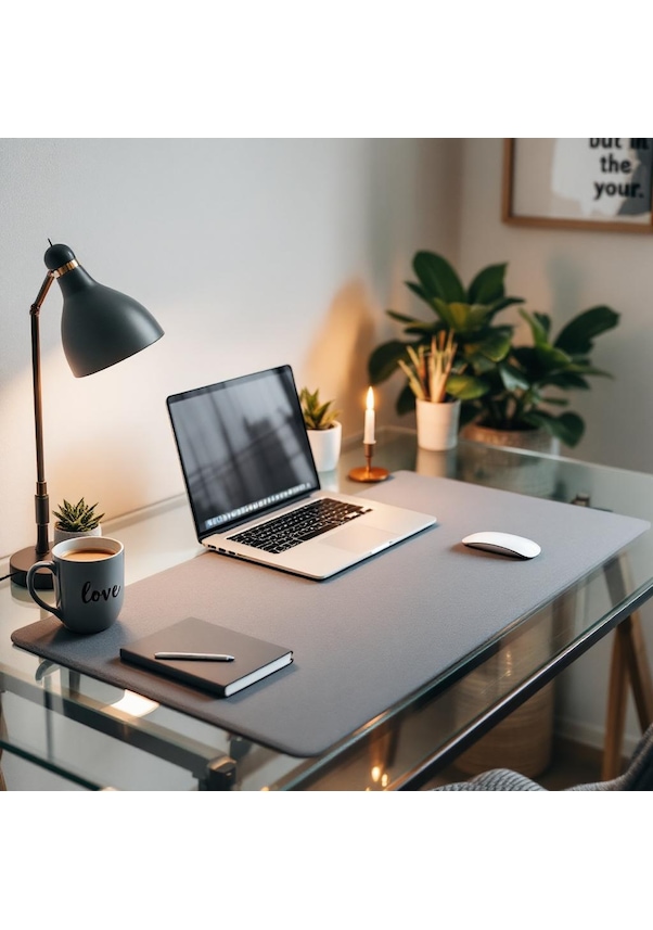 Resim Mouse Pad Gri Masa Matı 100x260cm Suni Deri Desk Mat Ofis Dekor 100 Cm 260 Cm 