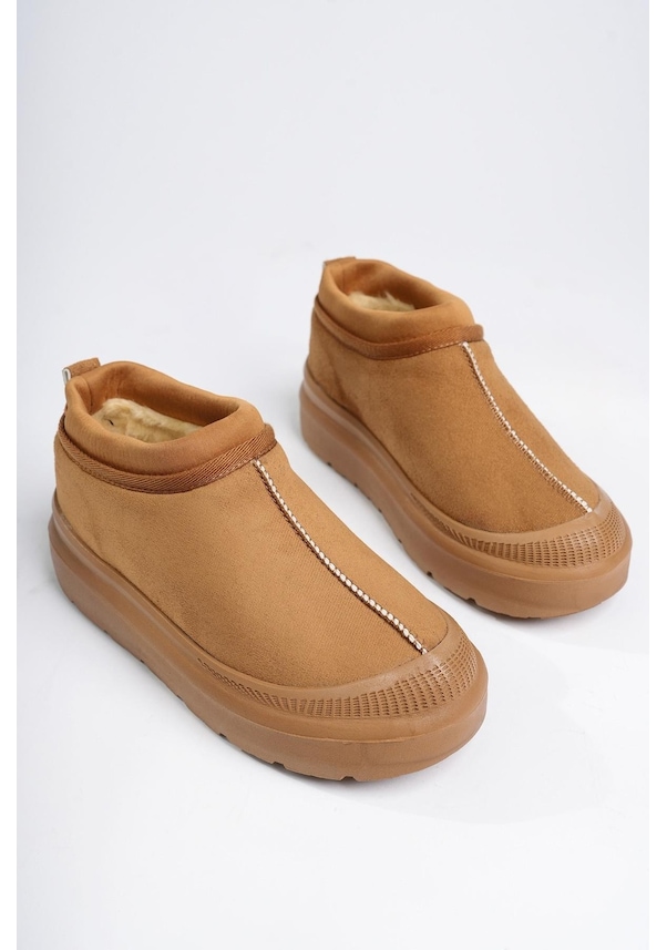 Resim Muggo Luuq Garantili Kadın Kalın Taban Içi Tüylü Günlük Mini Yarım Bot Taba 