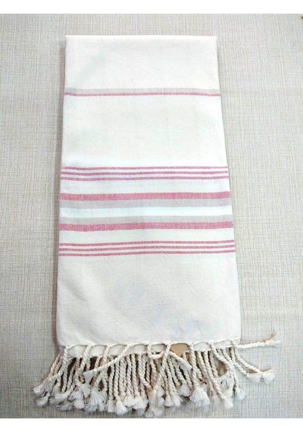 Resim Mandaş Pamuklu El Dokuma Peştemal (80X200) - Krem Pembee 