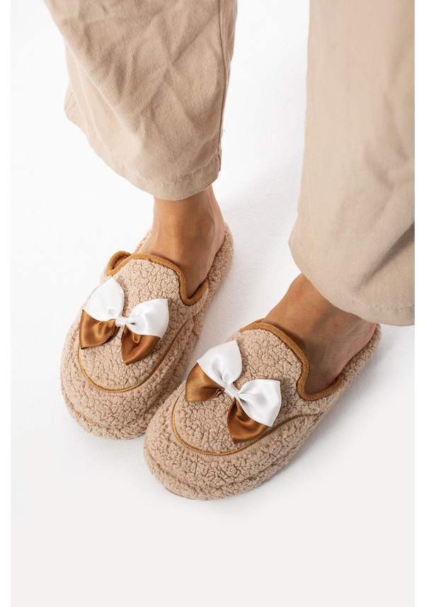 Resim Bej Papyon Kışlık Kadın Terlik Bej 