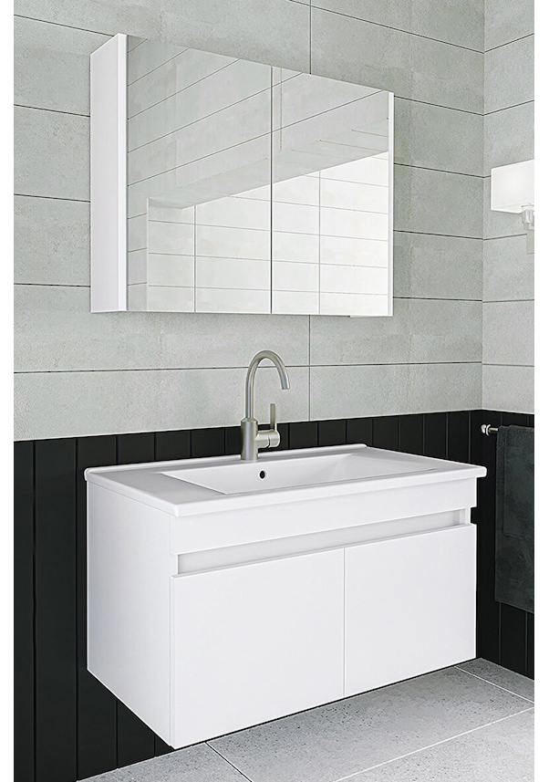 Alfa Banyo Viola BEYAZ 80 Cm MDF-Hazır Kurulu-aynalı Banyo Dolab ...