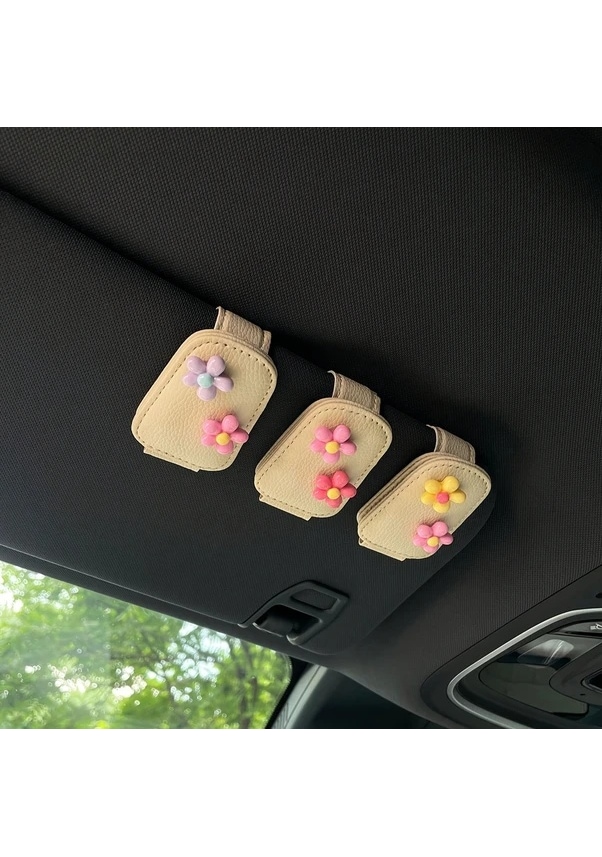 Resim Gaojunshop01 Mor Çiçekli Araç Güneşlik Gözlük Tutucu - Yapışkanlı Manyetik Kulp 