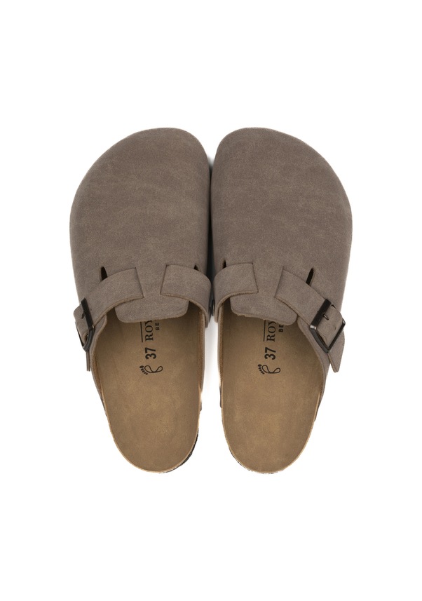 Resim Kadın Ortopedik Yumuşak Tabanlı Terlik Önü Kapalı Paslanmaz Tokalı Kaymaz Sabo Ev Dışarı Terliği Vizon 