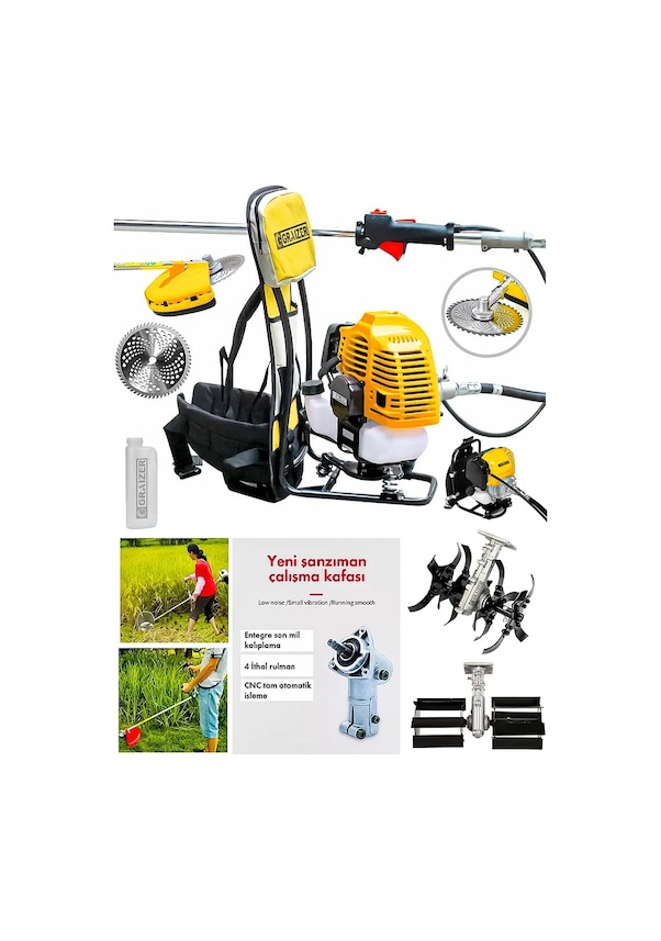 Resim 58 Cc 11000 Rpm Sırt Tipi Benzinli Ot Çalı Çim Biçme Tırpan Akrob 