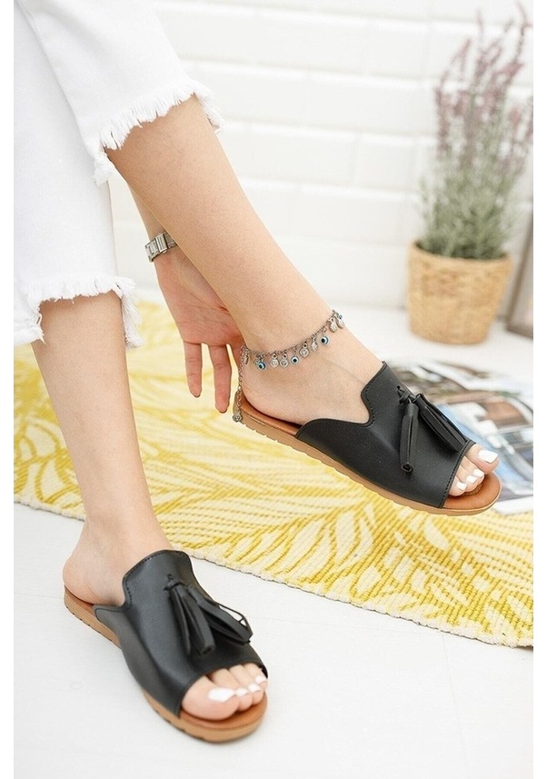 Resim Gripy Kadın Püsküllü Terlik Ev Ve Dış Mekan Terliği 