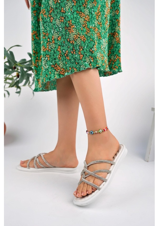 Resim Muggo Bella Kadın Garantili Günlük Ortopedik Taşlı Şık Tarz Ve Rahat Terlik 001 