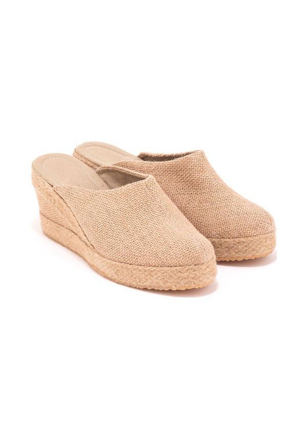 Resim Star Tombis Gerçek Elişi Platformlu Burnu Kapalı Elişi Hasır Keten 9cm Topuk Sabo Terlik Handmade Hasır Kahverengi 