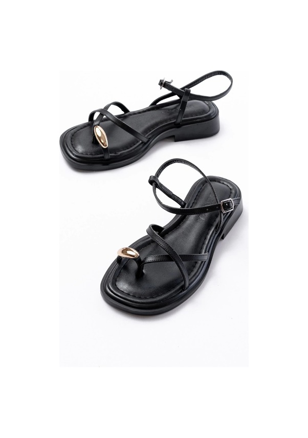 Resim S-101 Siyah Parmak Arası Taş Detaylı Günlük Kadın Sandalet Siyah 