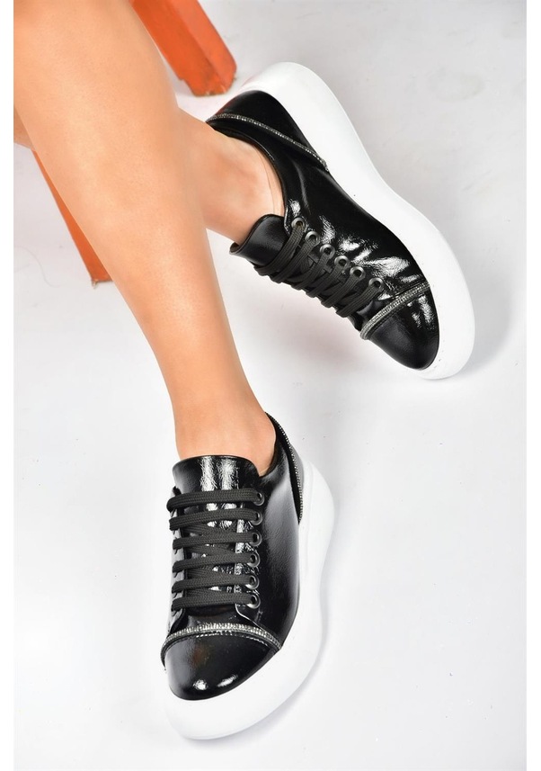 Resim Fox Shoes Siyah Rugan Taş Detaylı Günlük Spor Ayakkabı Sneakers P274049308 Siyah 