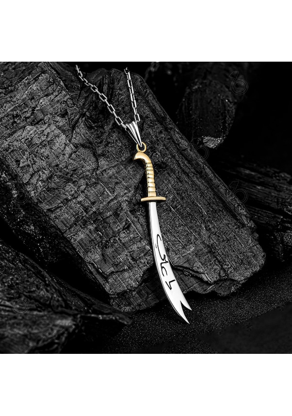 Gümüş Zülfikar Kılıç Tasarım Hz. Ali Yazılı Çift Taraflı Erkek Ko ...