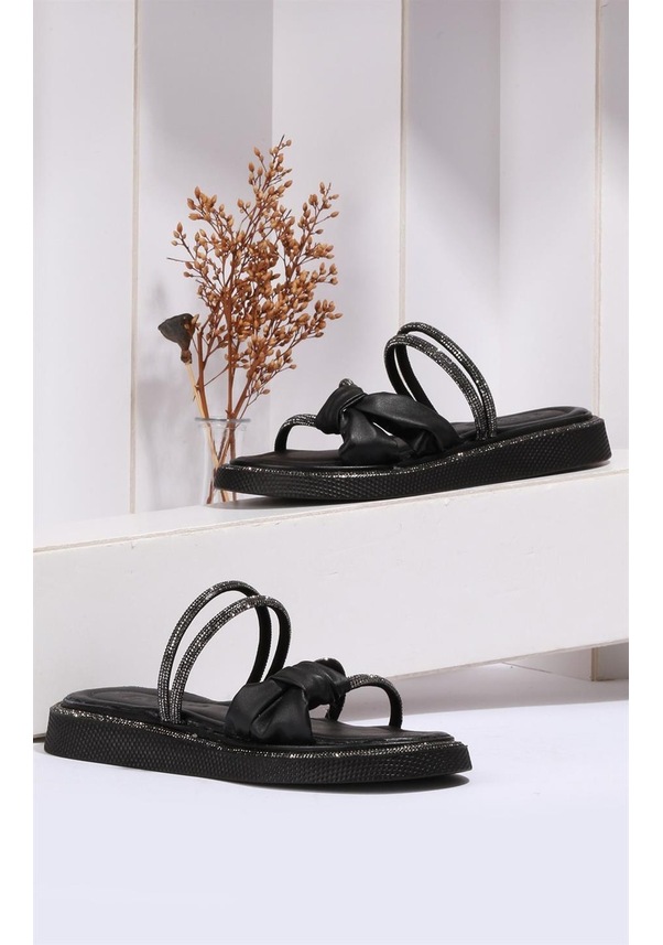 Resim Paris Siyah Taş Detaylı Terlik-siyah Siyah 
