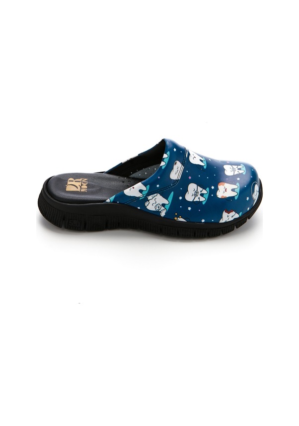 Resim Drmoon Diş Desenli Comfortflex Taban Hakiki Deri Kadın Sabo Terlik Lacivert 