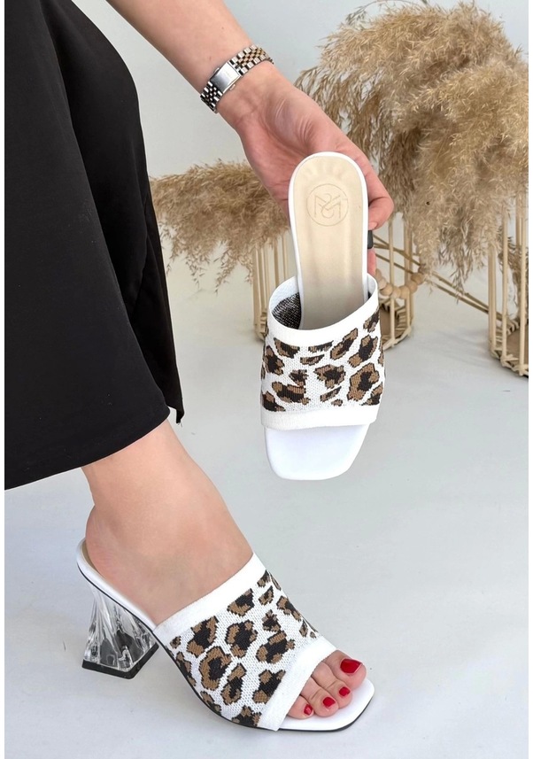 Resim Evra Zebra Triko Topuklu Terlik Leopar 