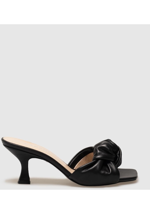 Resim Hakiki Deri Siyah Kadın İnce Topuklu Terlik-siyah Siyah 