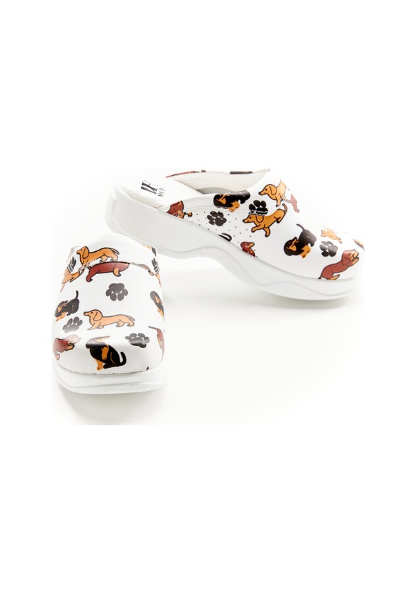 Resim Köpek Desenli Hakiki Deri Sabo Terlik Beyaz 