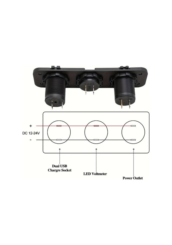 Resim Sunshine022 3ü 1 Arada Şarj Çift Usb 12v Araç Usb Blue Led Voltmetre Kamyon Tekne 