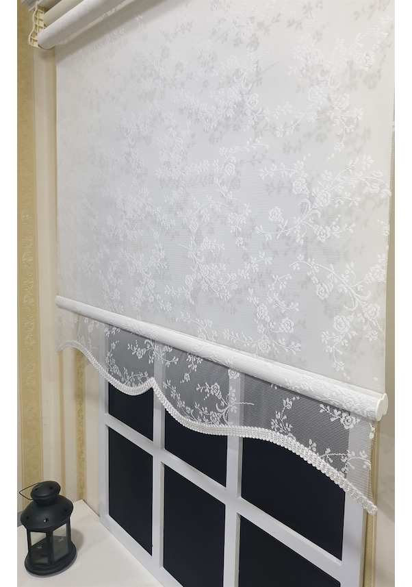 Resim Kırık Beyaz Tül Perde Ve Ekru Çift Mekanizmalı Stor Perde Stb4003 Beyaz 