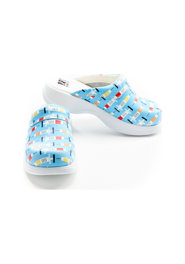 Resim Enjektör Desenli Hakiki Deri Bayan Sabo Terlik Mavi 