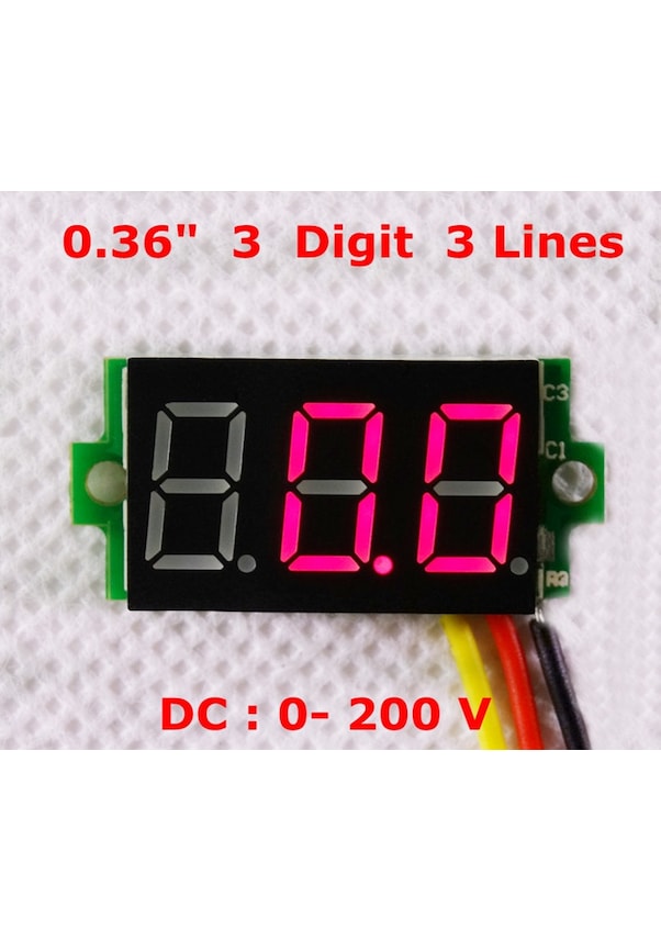 Resim Panel Sayısal Voltmetre 0.36" 3 Haneli Led Display Dc 0-200V 