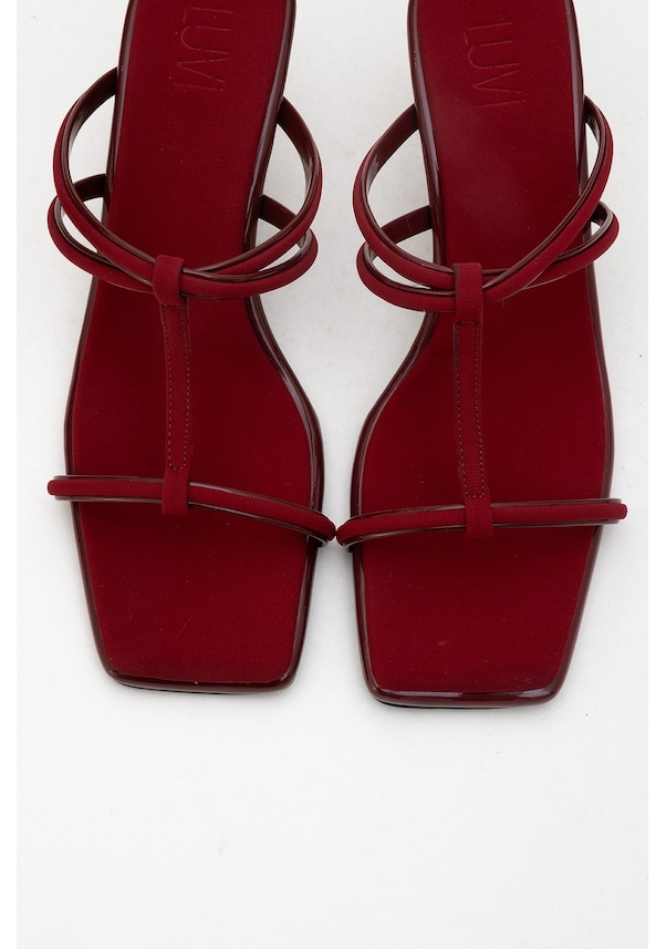 Resim Luvi Shoes Mocha Bordo Kare Burunlu İnce Bantlı Kadın Topuklu Terlik Bordo 